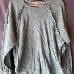 Pilcro Sage Green Ruffle-Trim Pullover
